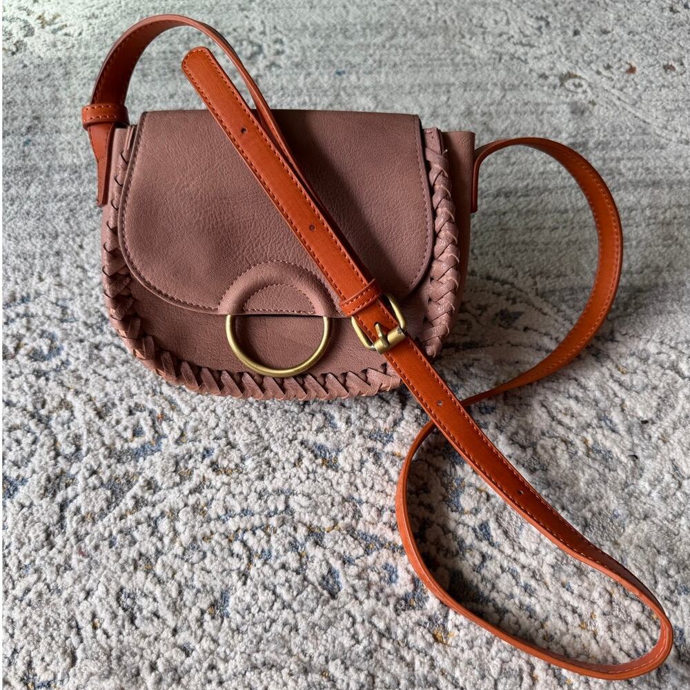 Anthropologie Western Ring Braided Edges Crossbody Saddle Bag Purse